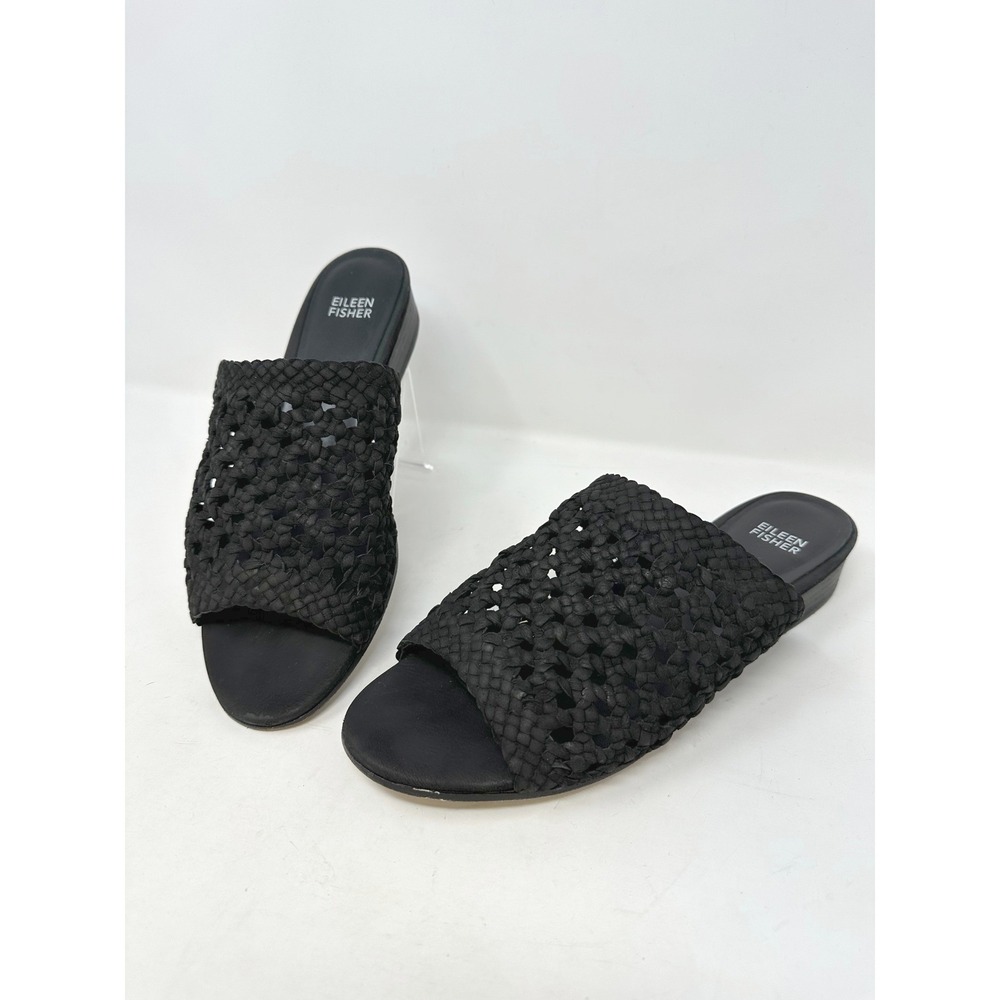 Eileen Fisher Alo Woven‎ Black Leather Slide 8.5